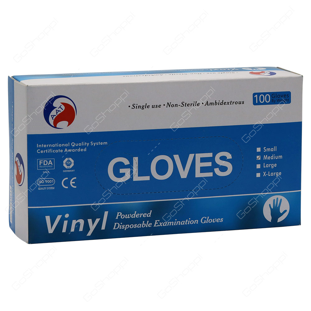 Aat Vinyl Powdered Disposable Medium Examination Gloves 100 pcs