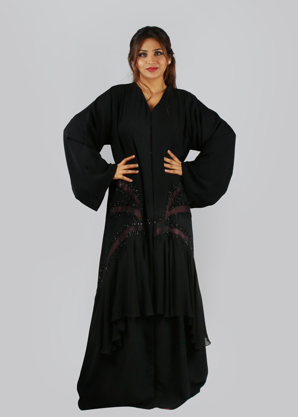 Al Jumairi Cifon Front Side Pattern Abaya - AJ2150