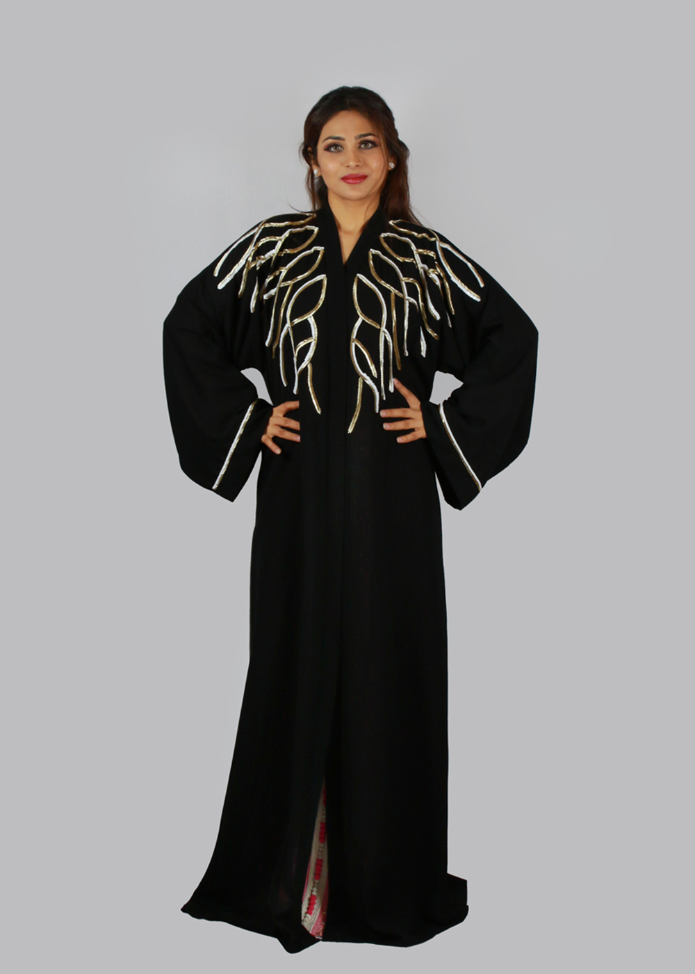 Al Jumairi Floral Beads Embellished Abaya - AJ2155