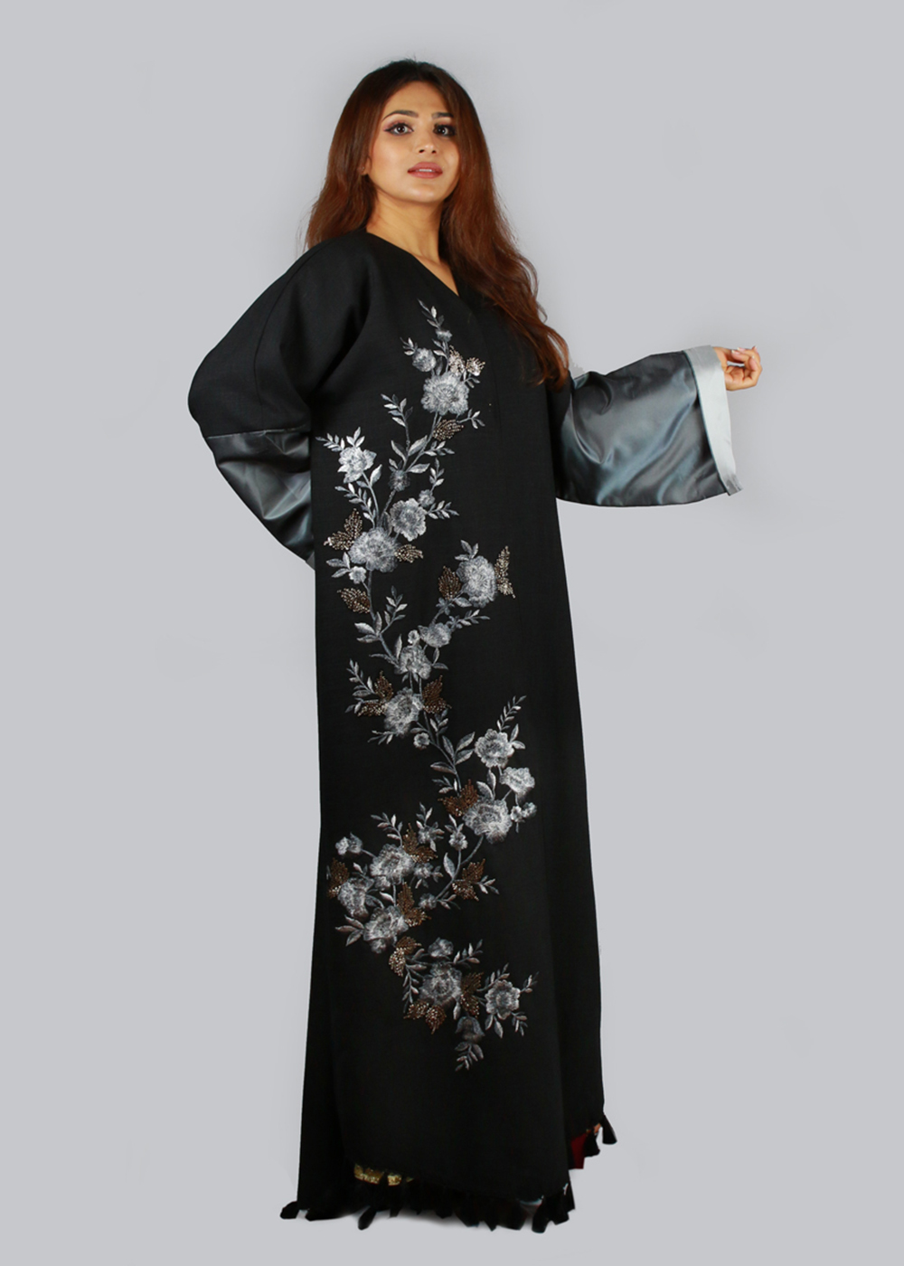 Al Jumairi Fower Embroidery Abaya - AJ2123