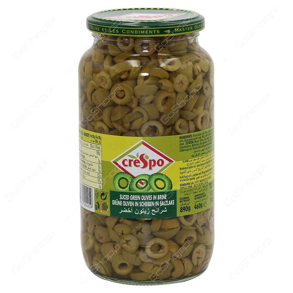 Crespo Sliced Green Olives In Brine 890 g