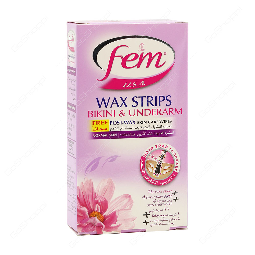 Fem Bikini and Underarm Wax Strips For Normal Skin 20 Strips