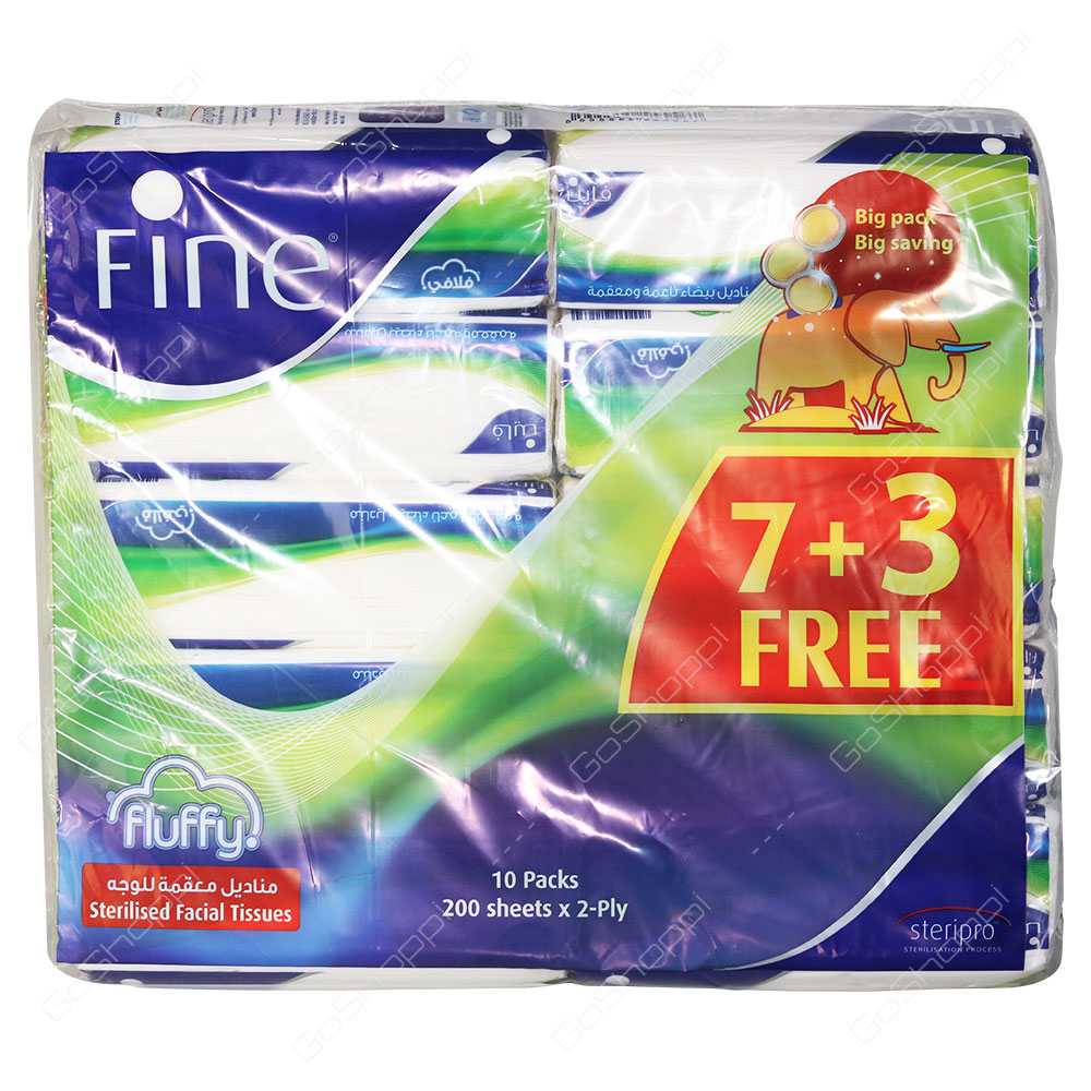 Fine Sterilised Facial Tissues 2 Plies 200 Sheets 10 pcs