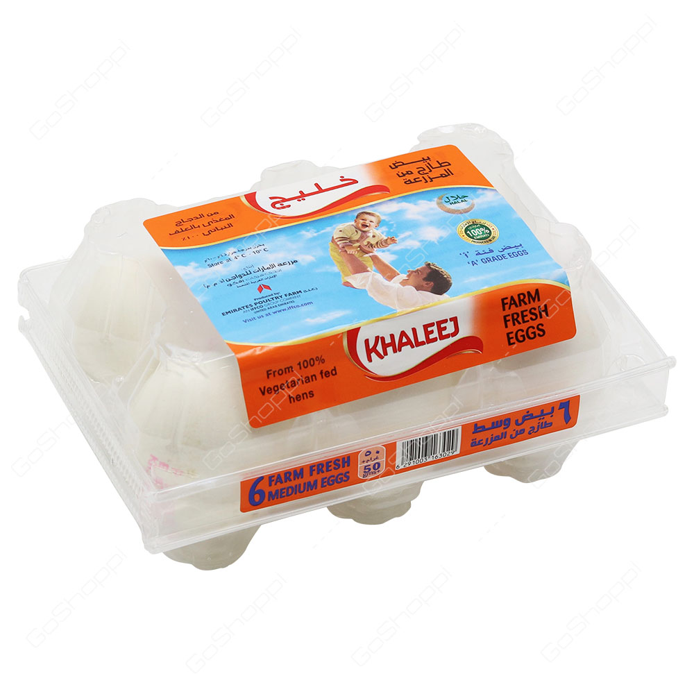 Khaleej Fresh White Medium Eggs 6 pcs