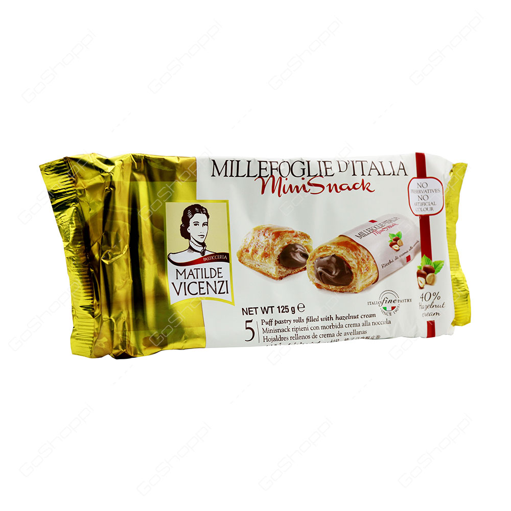 Matilde Vicenzi Mini Snack Puff Pastry Rolls Filled with Hazelnut Cream 125 g