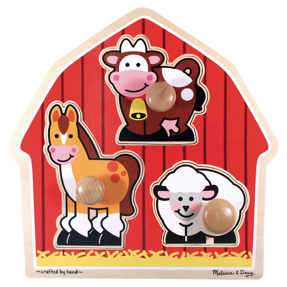 Melissa And Doug Barnyard Animals Jumbo Knob Puzzle - 3 Pieces