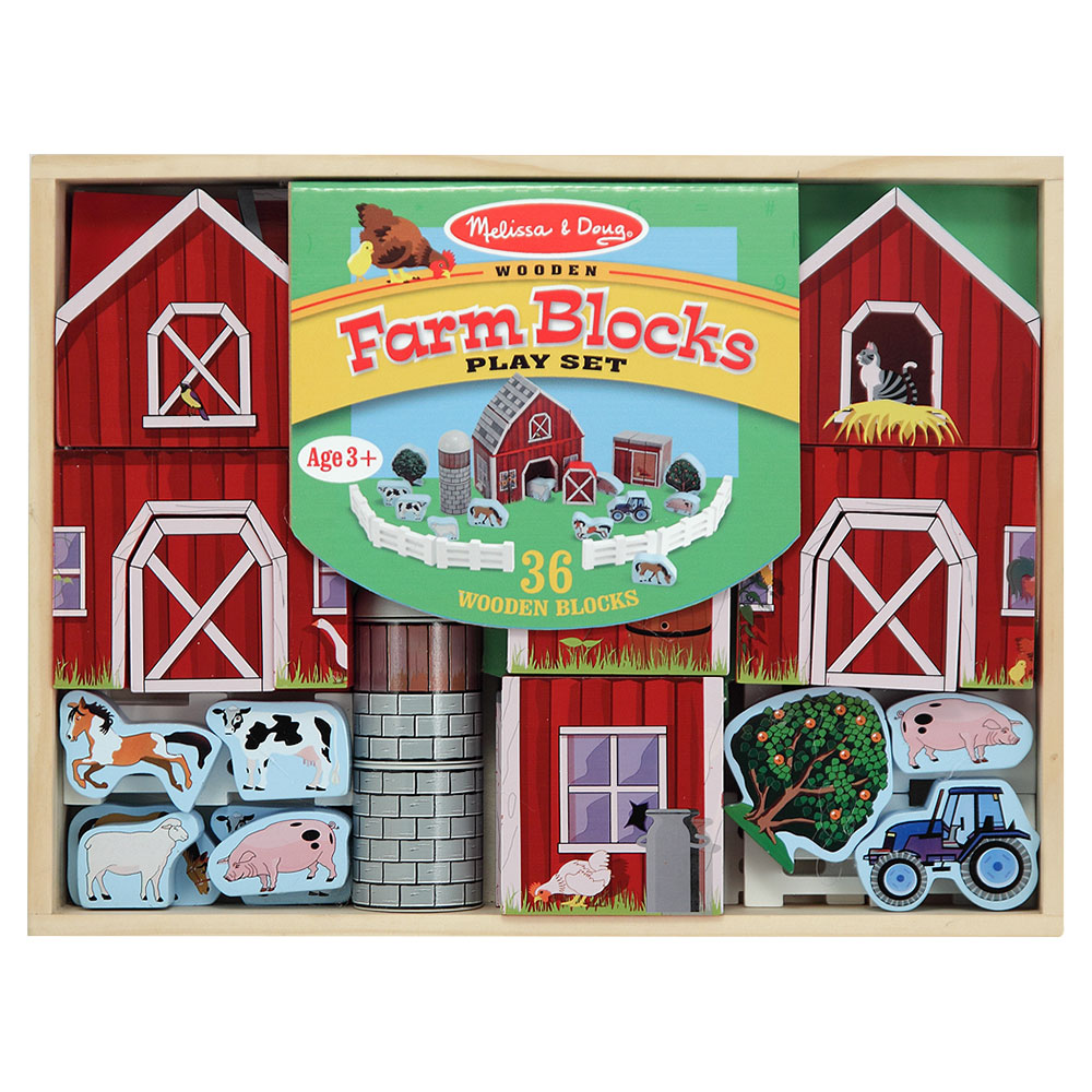 Melissa And Doug Farm Blocks 36 Piece Play Set