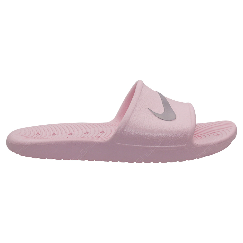 pink and grey nike slides