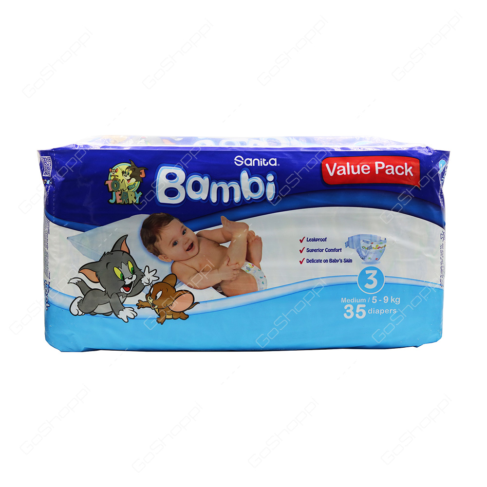 Sanita Bambi Diapers Size 3 Value Pack 35 Diapers