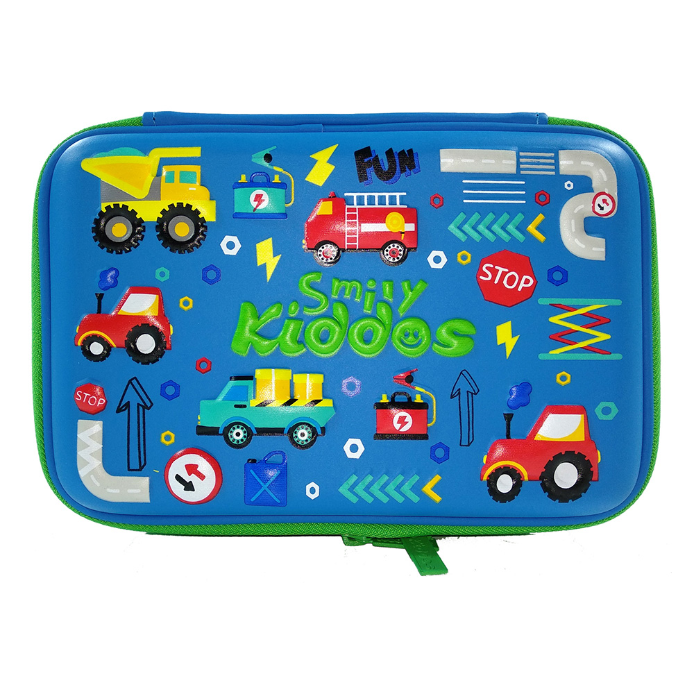 Smily Double Compartment Pencil Case - Blue