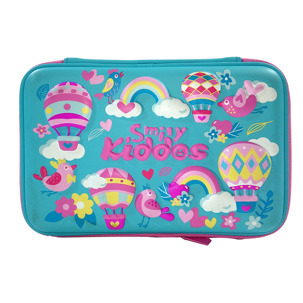 Smily Double Compartment Pencil Case - Light Blue