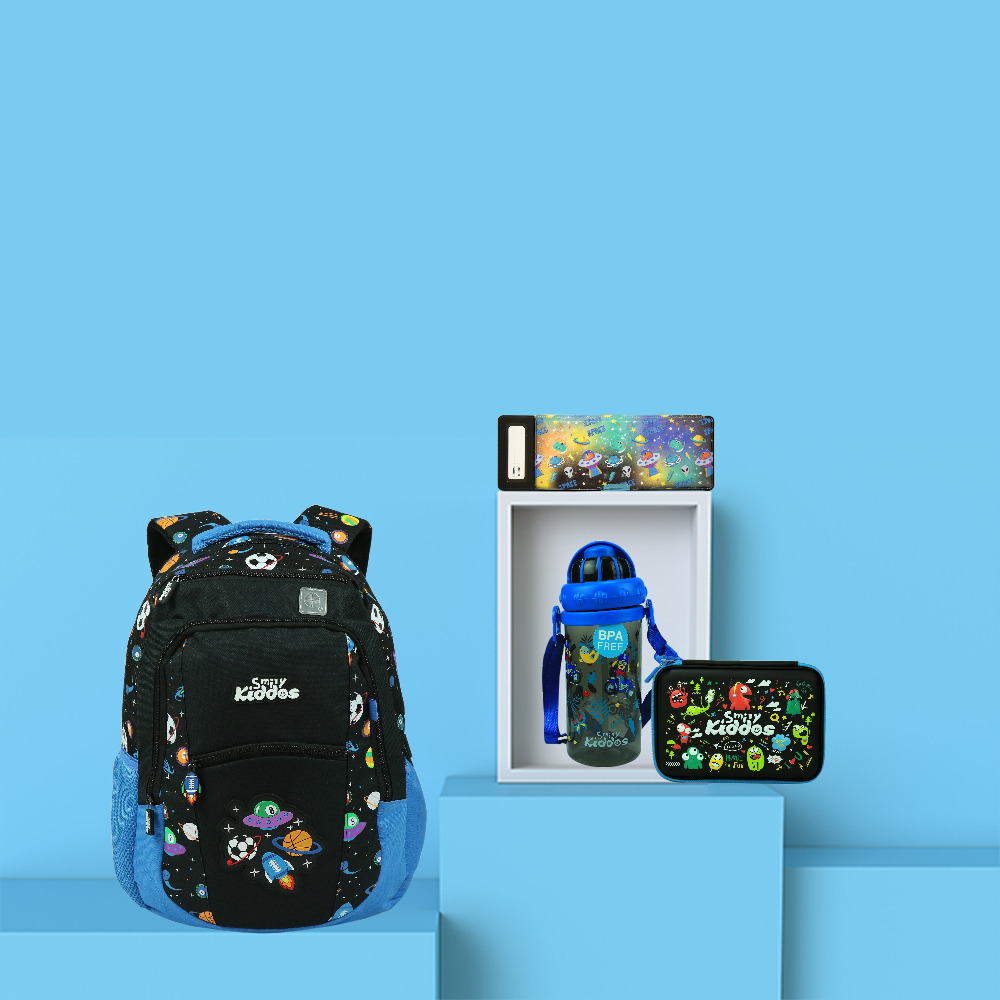 Smily Kiddos Back To School Smily Dual Color Backpack Combo Offer - Black