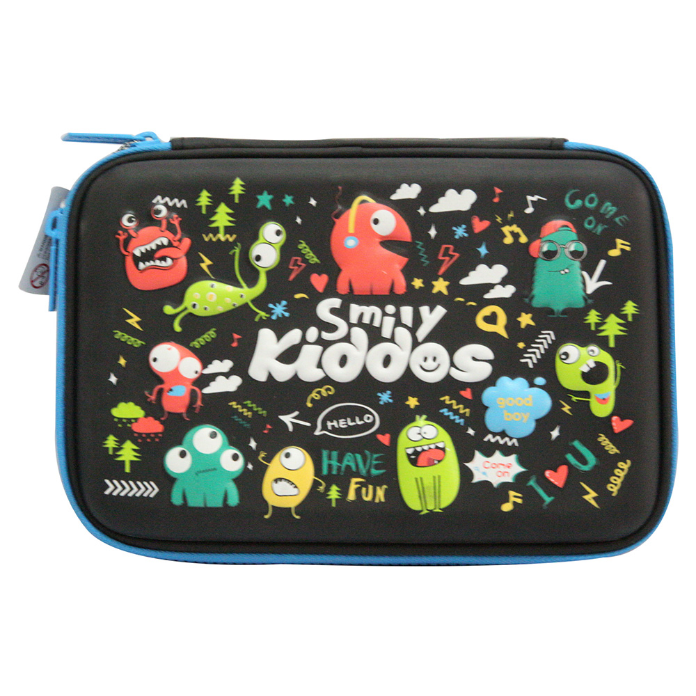 Smily Single Compartment Pencil Case - Black
