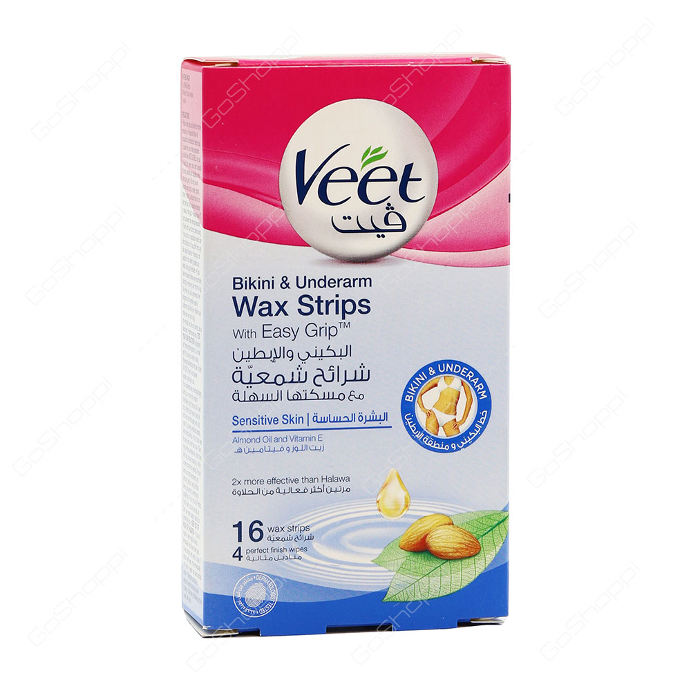 Veet Wax Strips Bikini and Underarm Sensitive Skin Almond Oil 16 Strips