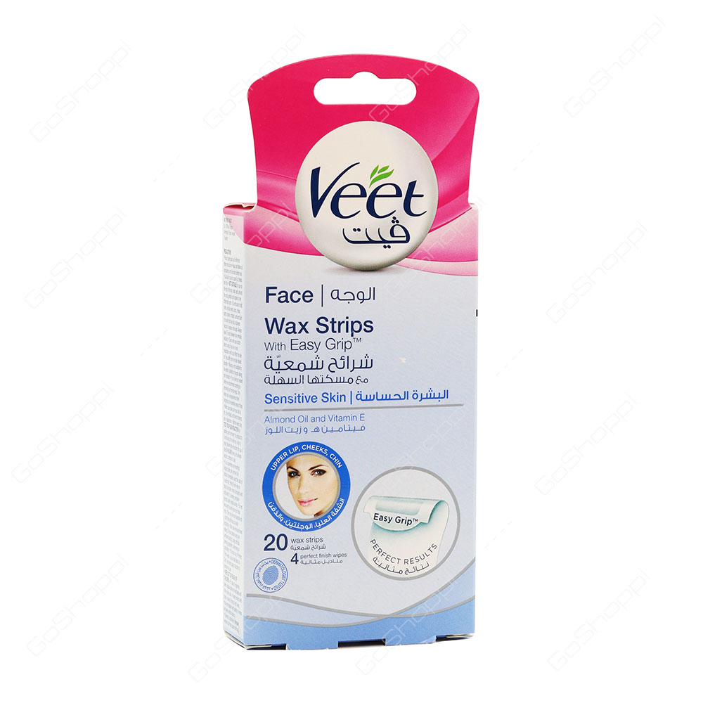 Veet Wax Strips Face Sensitive Skin Almond Oil 20 Strips