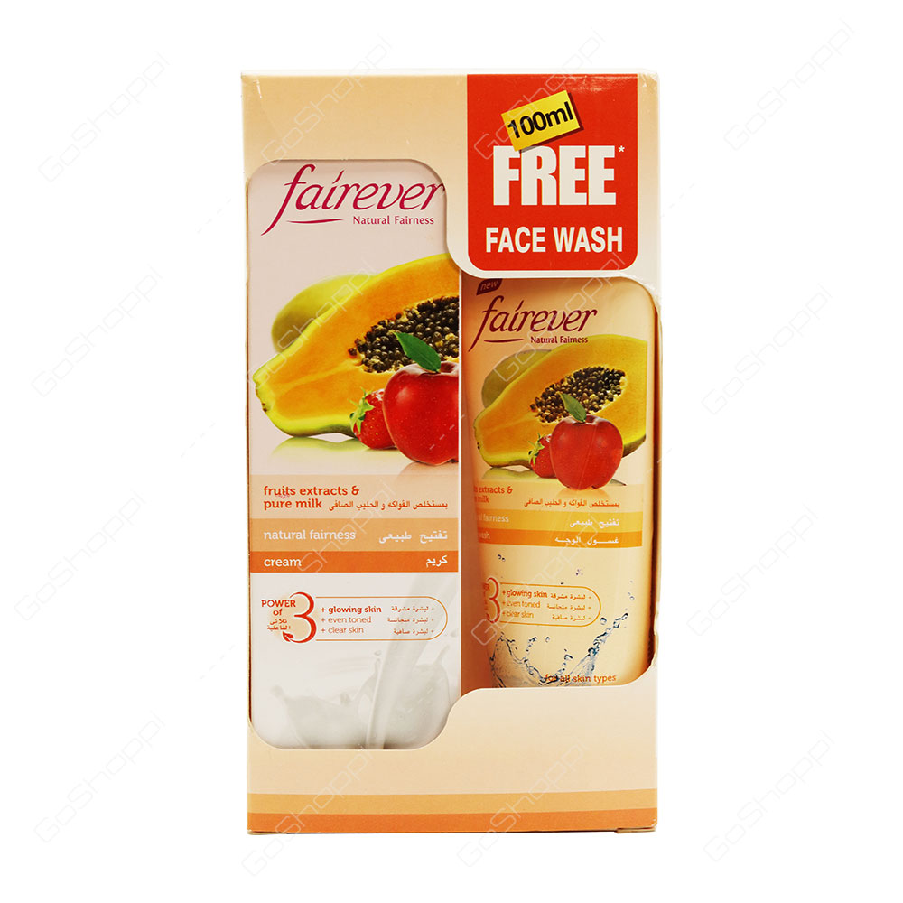Fairever Fruits Extract And Pure Milk Natural Fairness Cream With Free Face Wash 1 Pack