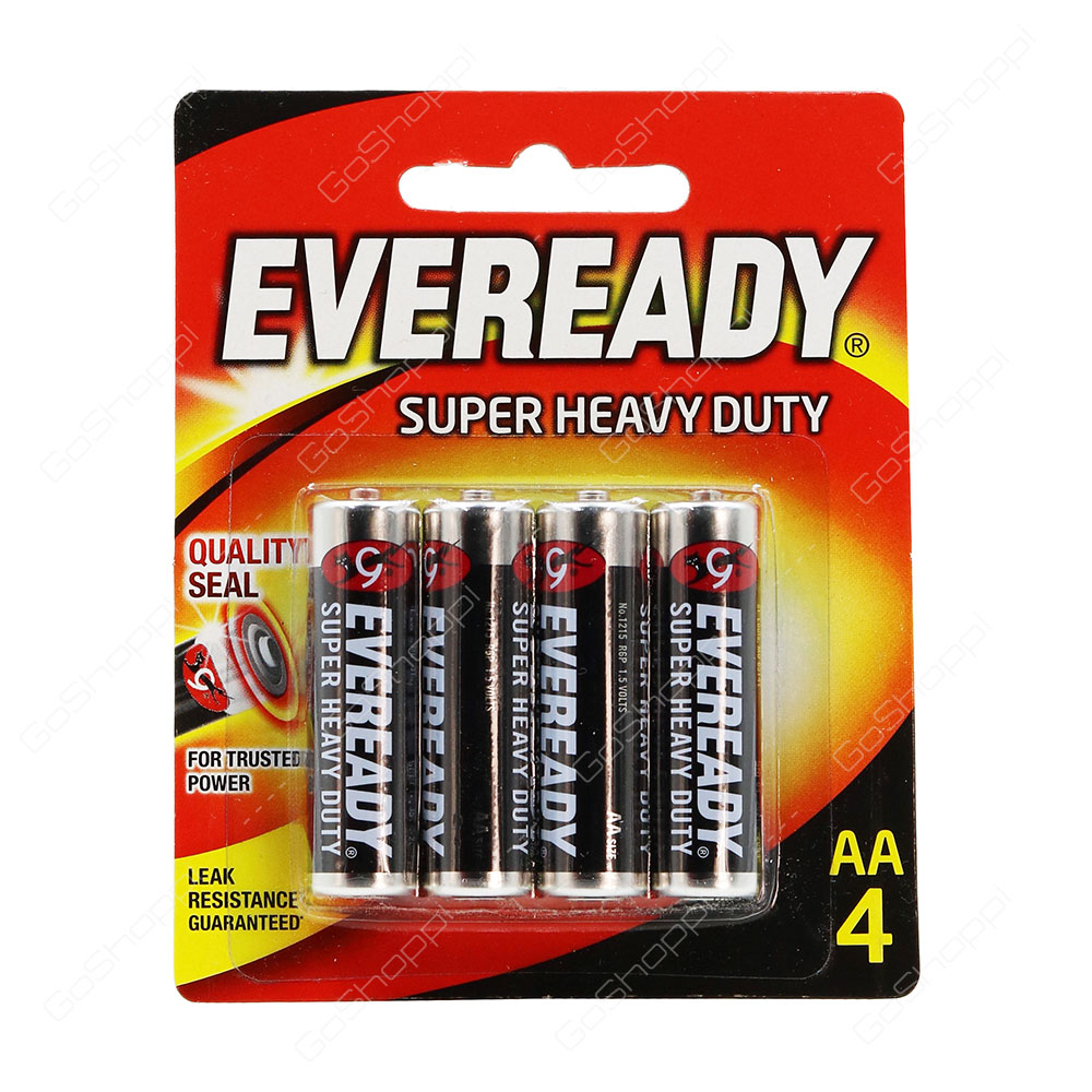 Eveready Super Heavy Duty 4 AA Batteries Size R6 1.5V 1 Pack