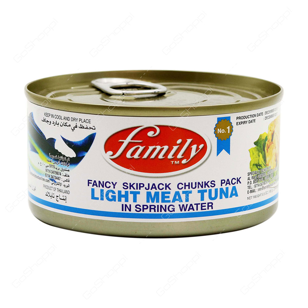 Family Fancy Skip Jack Chunks Pack Light Meat Tune In Spring Water 185 g