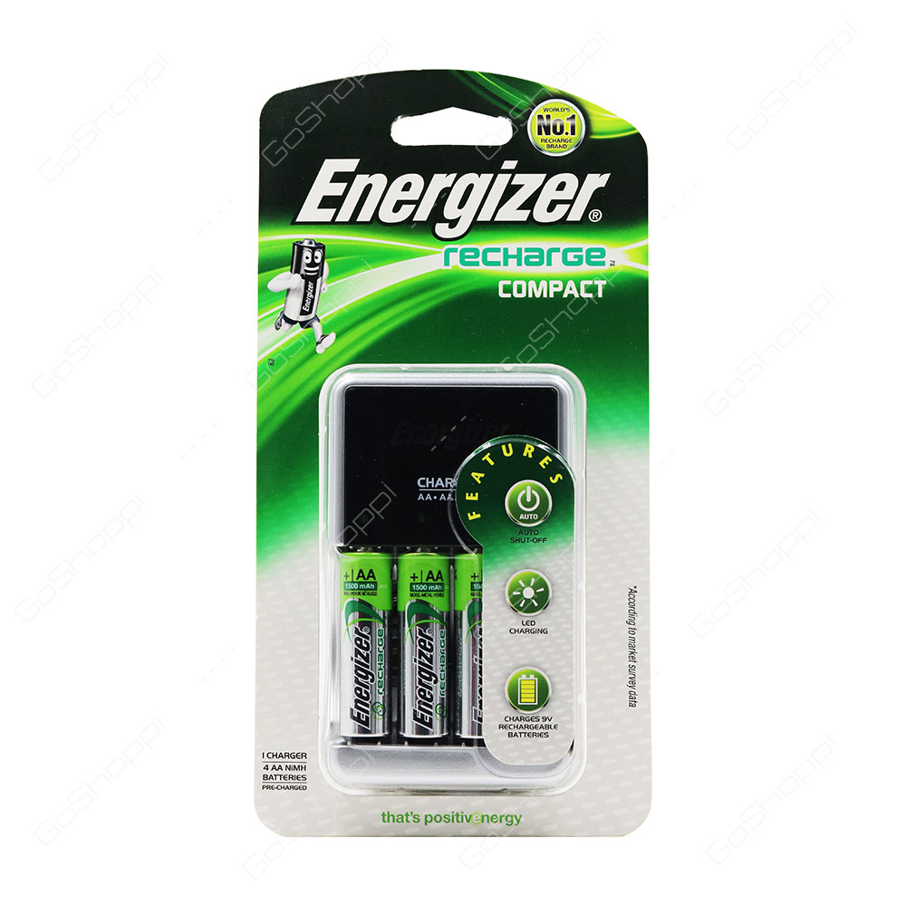 Energizer Recharge Compact 1 Charger 4 AA NiMH Batteries 1 Pack