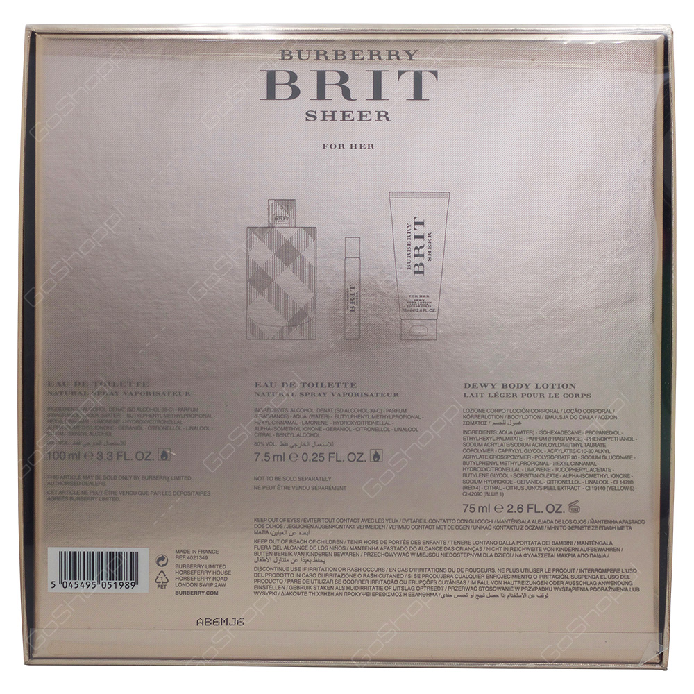 Burberry Birt Sheer Gift Set For Women 3pcs