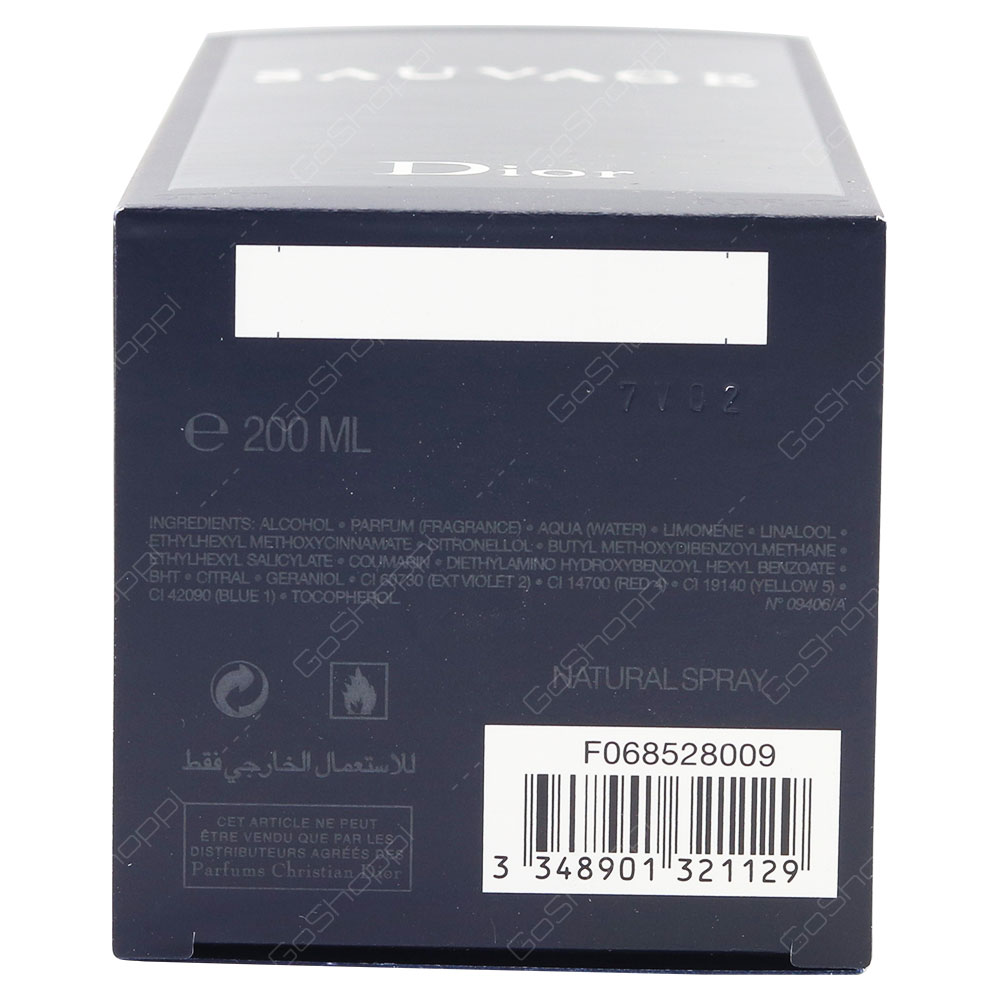 Chrisitan Dior Sauvage For Men Eau De Toilette 200ml