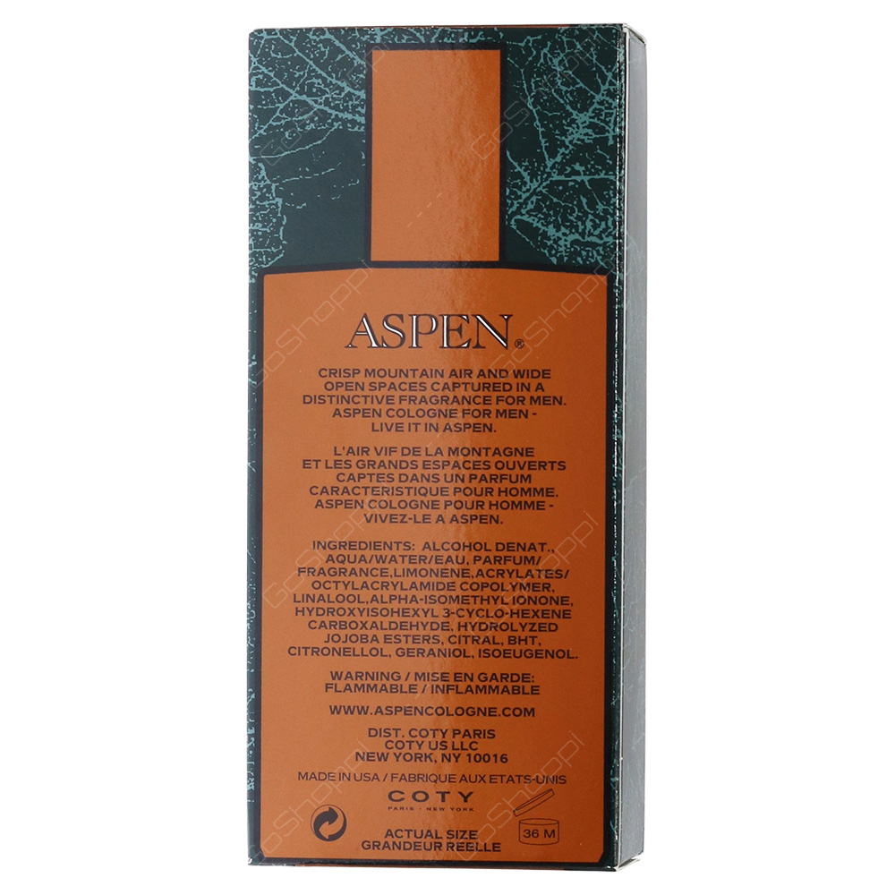 Coty Aspen Eau De Cologne Spray 118ml