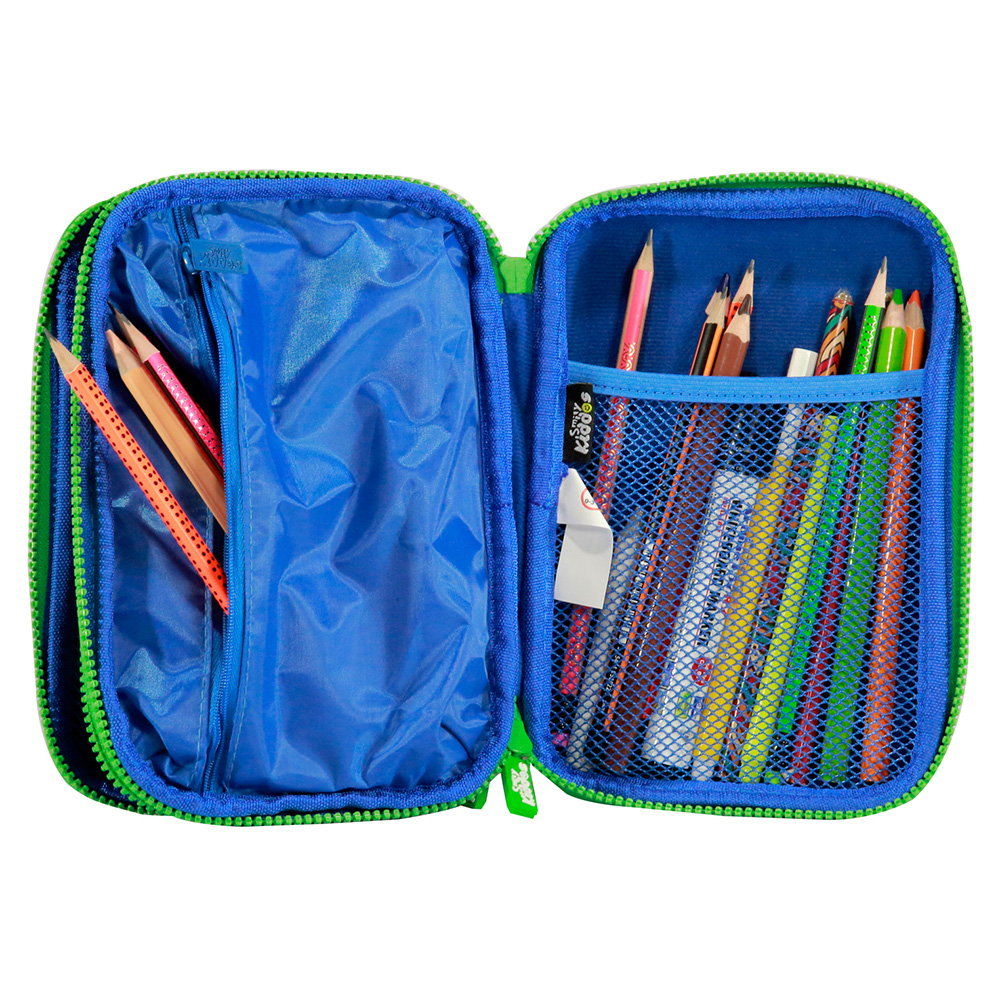 Fancy Double Compartment Pencil Case - Blue