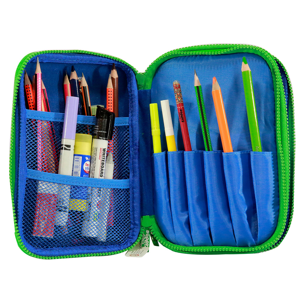 Fancy Double Compartment Pencil Case - Blue