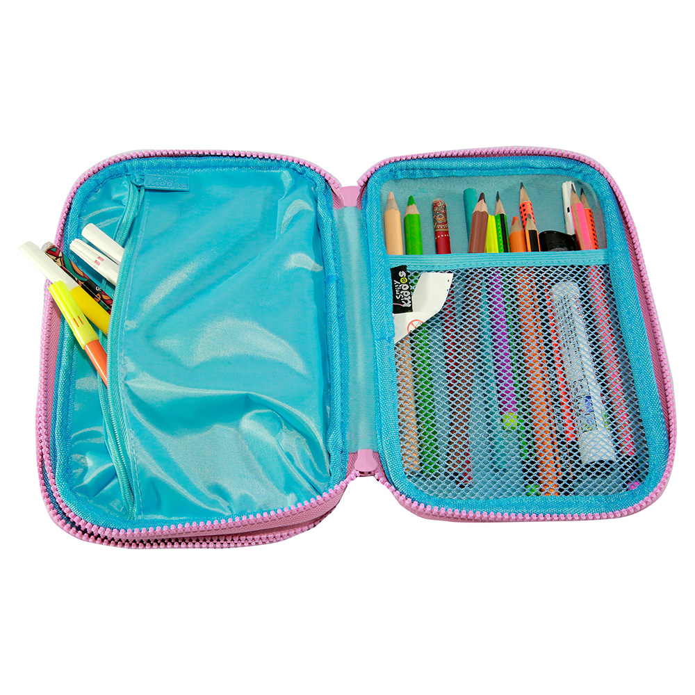 Fancy Double Compartment Pencil Case - Light Blue