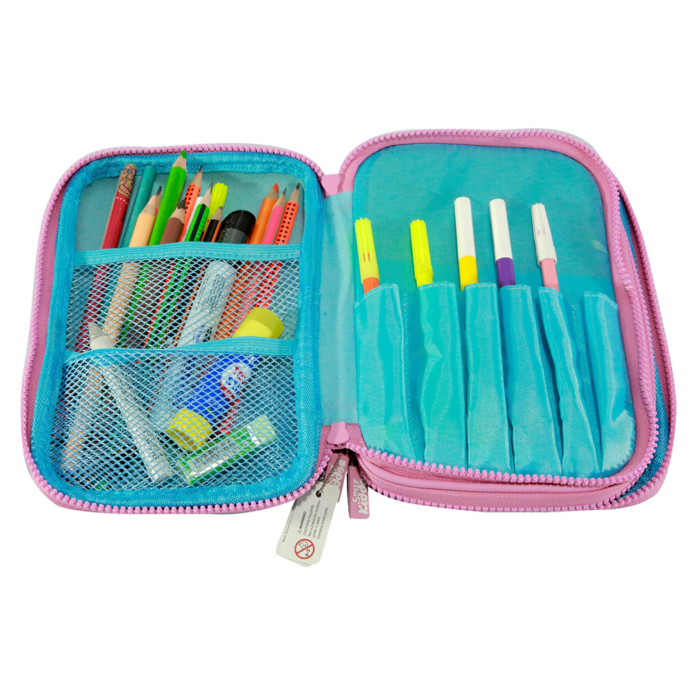 Fancy Double Compartment Pencil Case - Light Blue