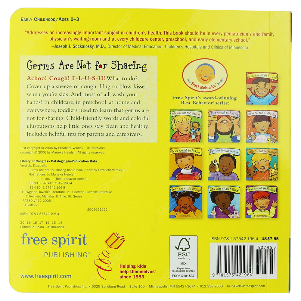 Germs Are Not For Sharing By Elizabeth Verdick