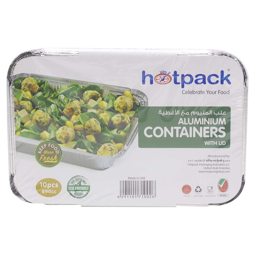 Hotpack Aluminium Containers With Lid 890CC 10pcs