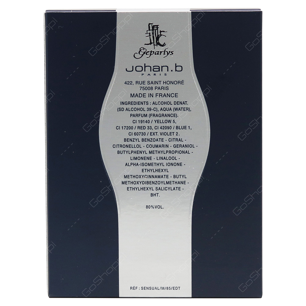 Johan B Sensual For Men Eau De Toilette 85ml