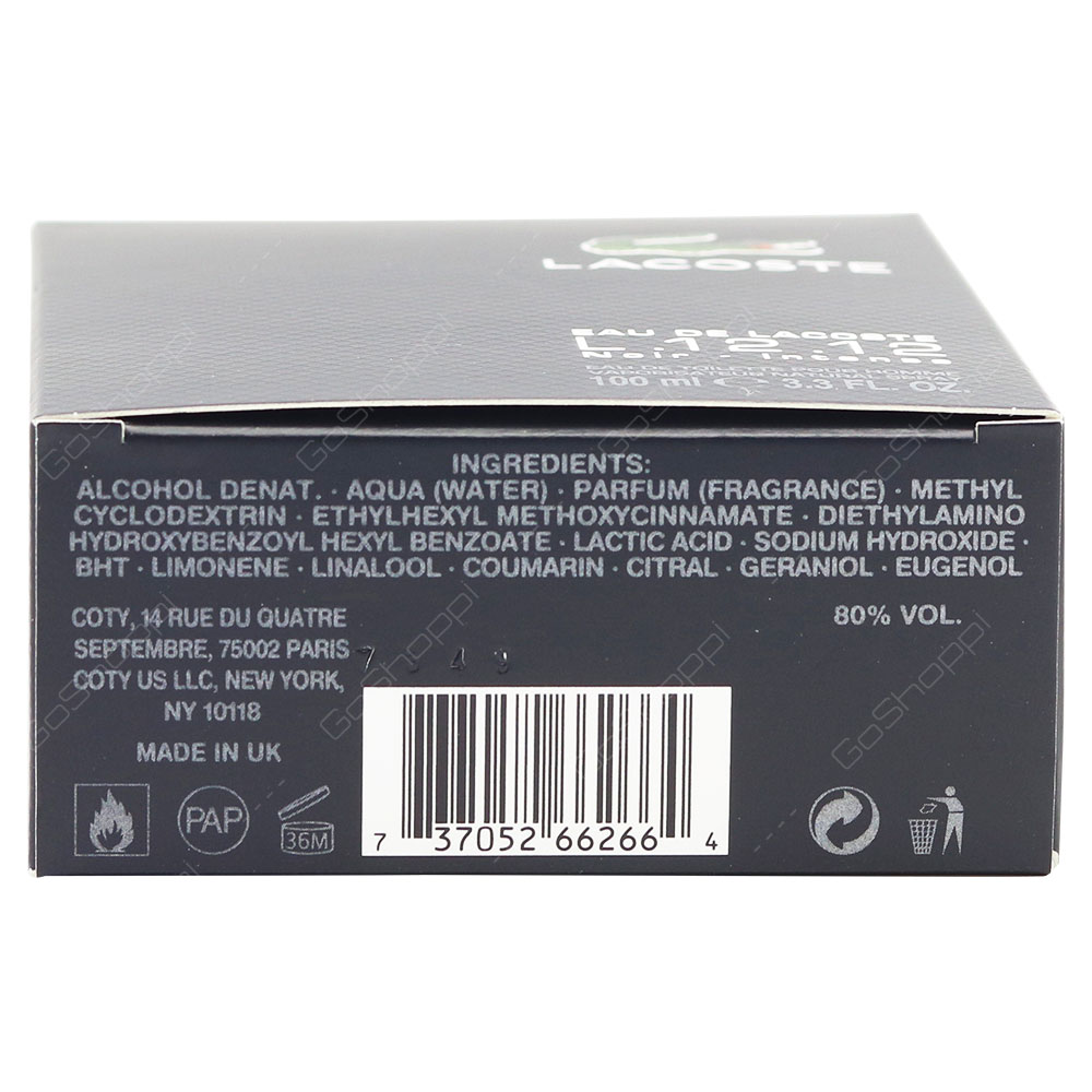 Lacoste Noir Intense For Men Eau De Toilette 100ml