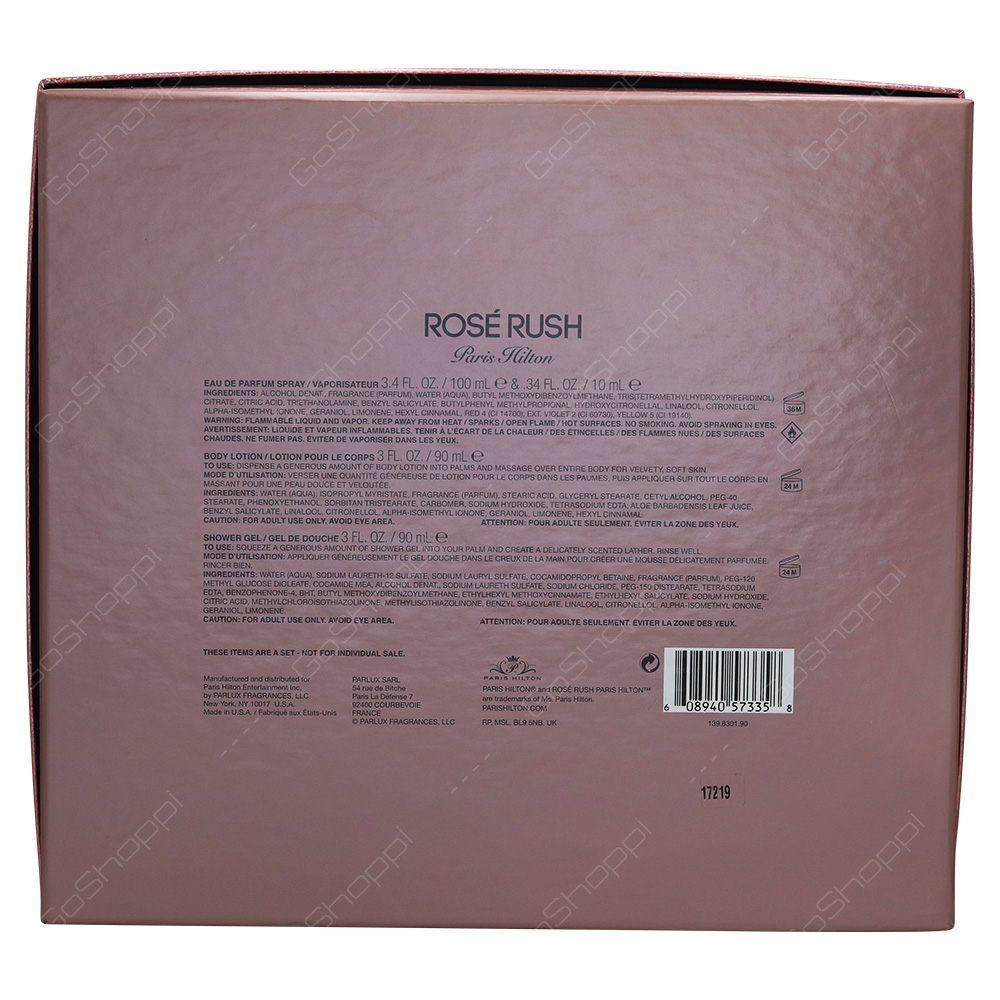 Paris Hilton Rose Rush For Women Gift Set 4pcs