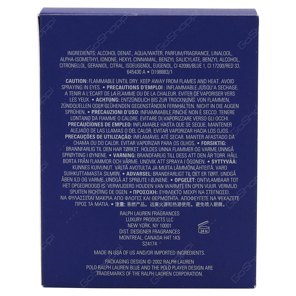 Ralph Lauren Polo Blue For Men Eau De Toilette 125ml