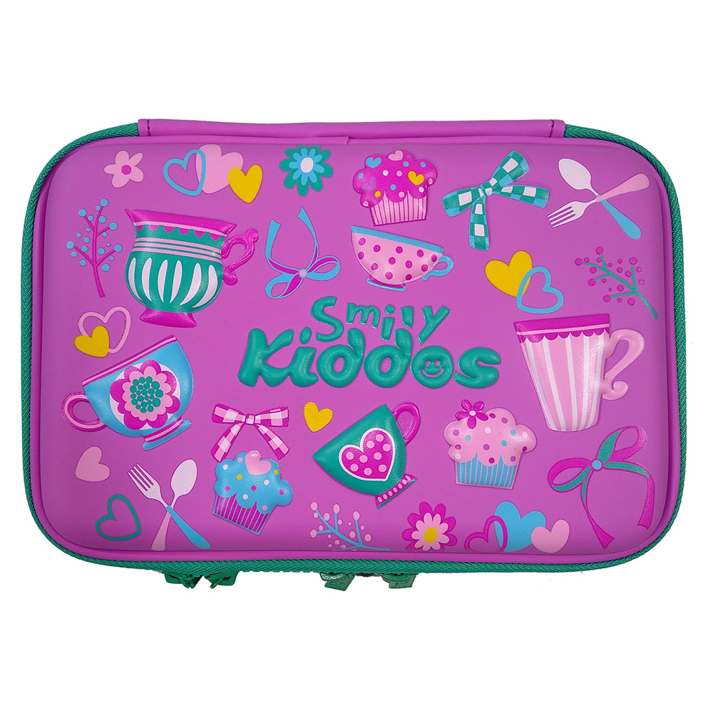Smily Double Compartment Pencil Case - Purple