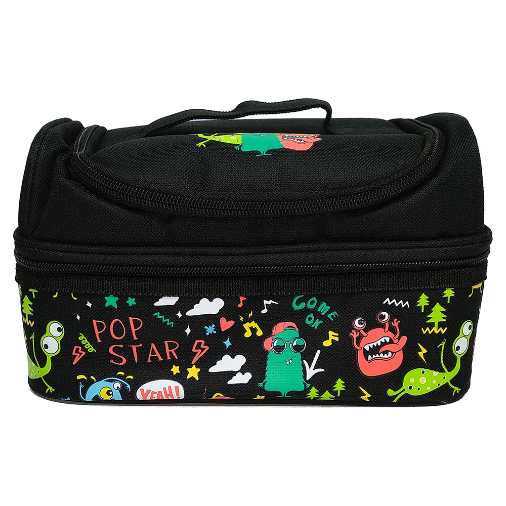 Smily Dual Slot Lunch Bag - Black