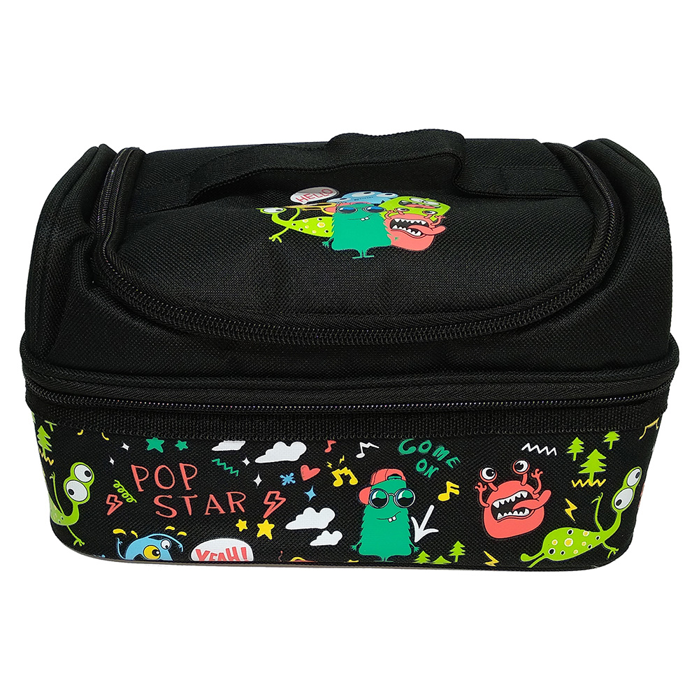 Smily Dual Slot Lunch Bag - Black