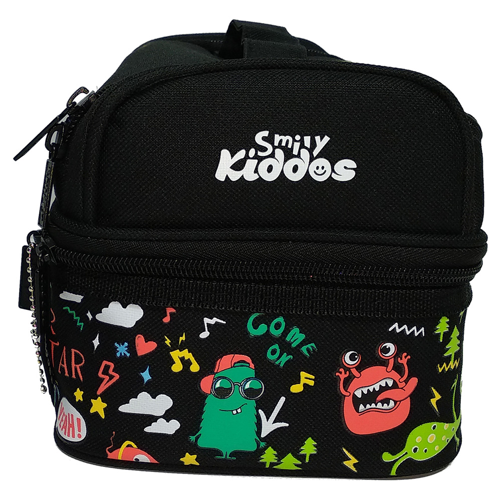 Smily Dual Slot Lunch Bag - Black