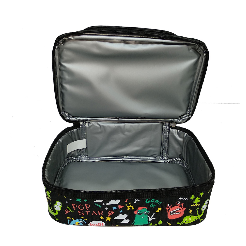 Smily Dual Slot Lunch Bag - Black