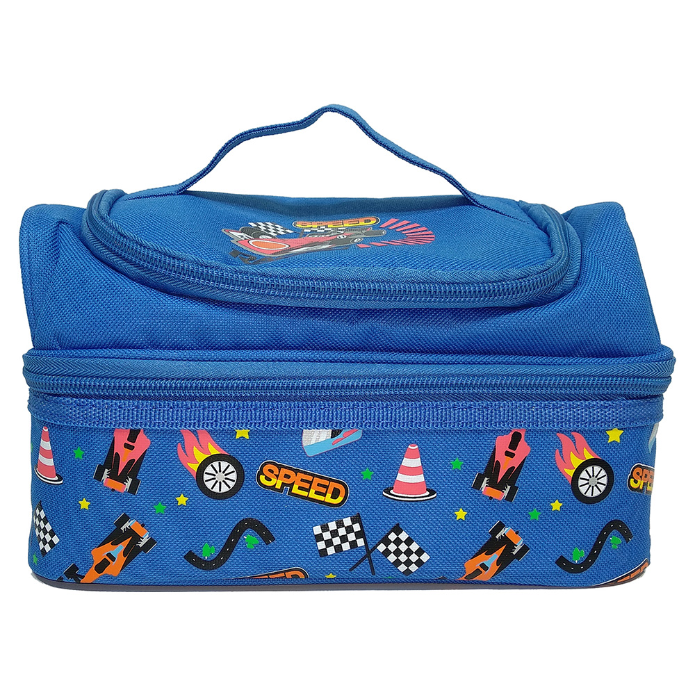 Smily Dual Slot Lunch Bag - Blue