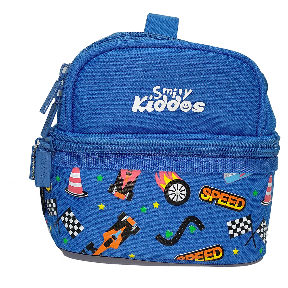 Smily Dual Slot Lunch Bag - Blue
