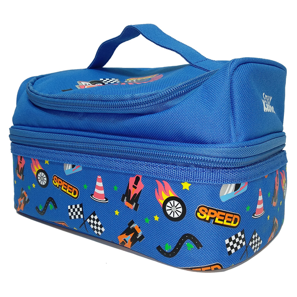 Smily Dual Slot Lunch Bag - Blue