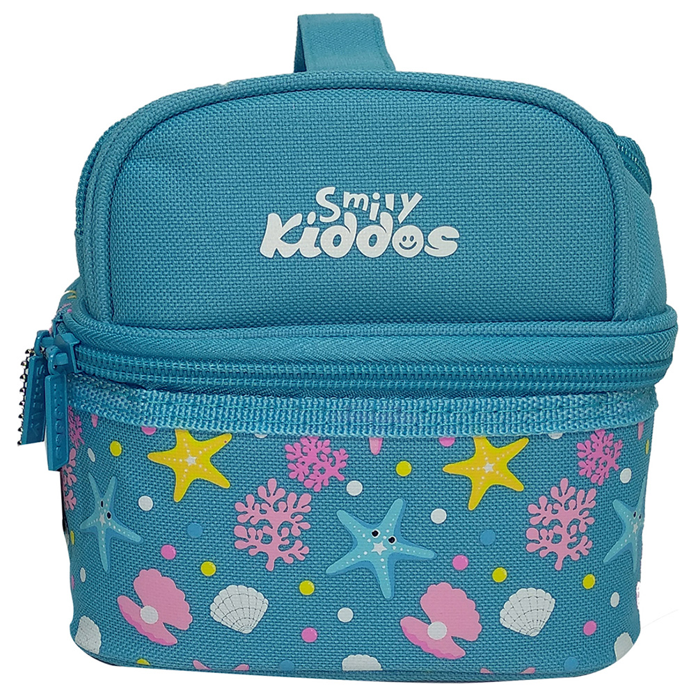 Smily Dual Slot Lunch Bag - Light Blue