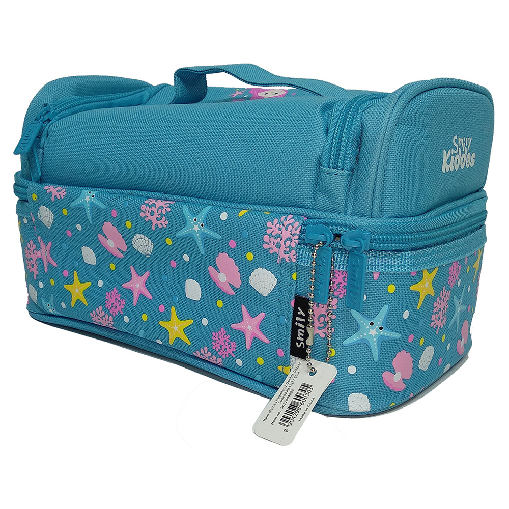 Smily Dual Slot Lunch Bag - Light Blue