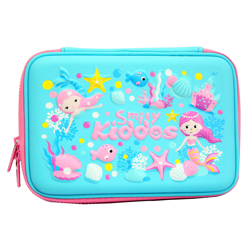 Smily Single Compartment Pencil Case - Light Blue