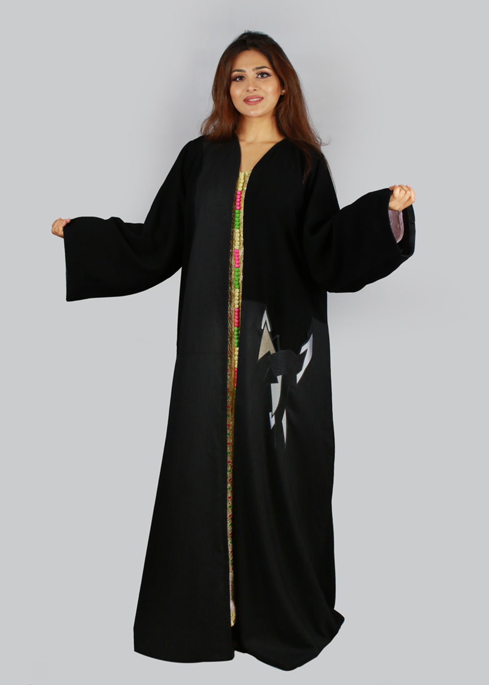 Al Jumairi Overlay Floral Embroidered Formal Abaya - AJ2113
