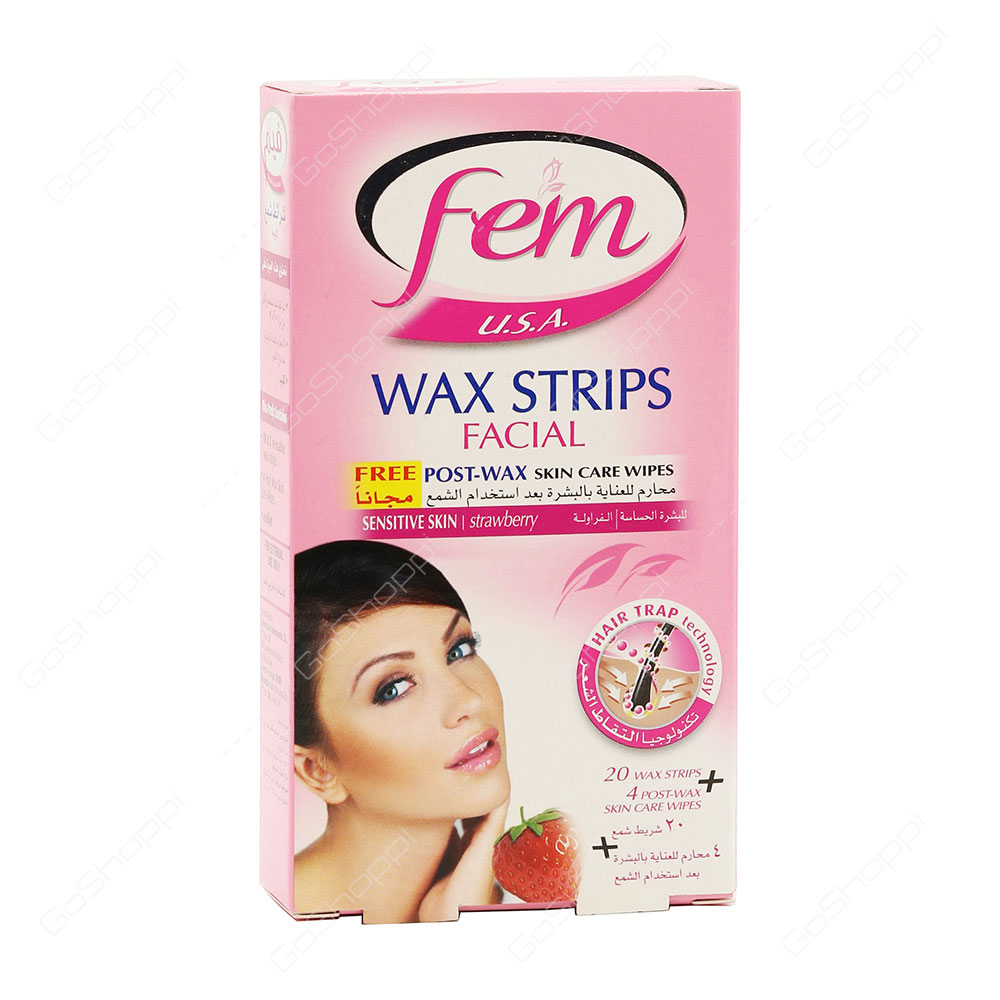 Fem Wax Strips Facial Sensitive Skin Strawberry 20 Strips